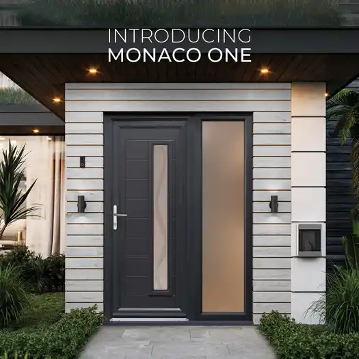 Monaco One Hurst uPVC door in charcoal with glass side panel