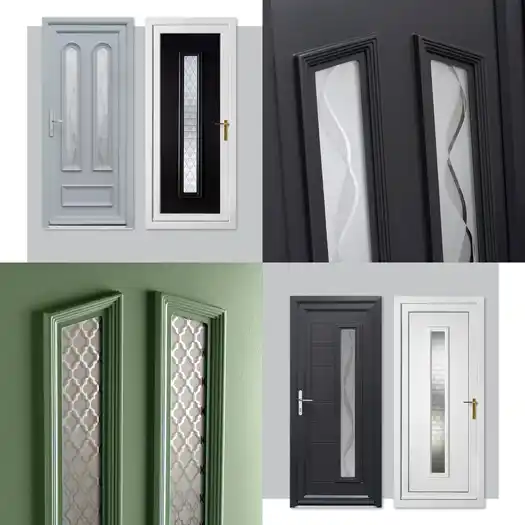 Hurst uPVC doors in white ash, charcoal, sage and black colours