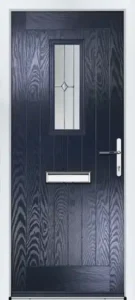 Portico composite door in dark petrol blue with single glass panel