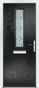 Portico composite door in black with single glass panel