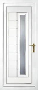 White coloured PVC single long glass panel with eight furthert pvc panels to the side