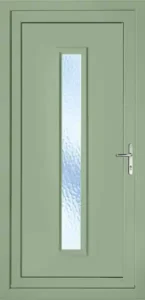 Sage coloured PVC door single long glass panel